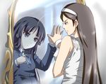  akiyama_mio black_hair blazer blue_eyes bracelet crossover different_reflection grey_eyes hairband hikasa_youko jacket jewelry k-on! kumashiro_maya long_hair makisige mirror multiple_girls profile reflection ribbon school_uniform seikimatsu_occult_gakuin seiyuu_connection very_long_hair 