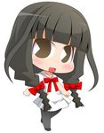  asagiri_kaname braid brown_eyes brown_hair chibi lowres ookamikakushi pac-man_eyes pantyhose ribbon school_uniform smile solo suntail twin_braids 