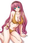  ayakaze_ryuushou bikini blue_eyes blue_nails breasts cleavage front-tie_top hairband large_breasts long_hair megurine_luka nail_polish navel pink_hair side-tie_bikini sitting smile solo swimsuit very_long_hair vocaloid 