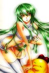  ama_nocchi bad_id bad_pixiv_id bare_shoulders breasts c.c. cheese-kun code_geass green_hair large_breasts long_hair pizza_hut solo thighhighs thighs yellow_eyes 