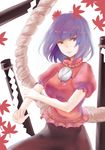  bad_id bad_pixiv_id leaf mamepon mirror purple_hair red_eyes rope short_hair solo touhou yasaka_kanako 