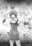  cravat flower formal gloves greyscale gyakuten_saiban highres karuma_mei mole mole_under_eye monochrome pantyhose pencil_skirt rose skirt solo suit tenkei whip 