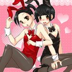  animal_ears bad_id bad_pixiv_id black_hair blush bunny_ears bunnysuit copyright_request fishnet_pantyhose fishnets high_heels multiple_girls pantyhose roko0521 shoes short_hair tail yellow_eyes 