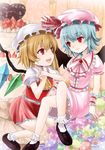  bad_id bad_pixiv_id bat_wings blonde_hair blue_hair flandre_scarlet hat mamepon multiple_girls ponytail red_eyes remilia_scarlet short_hair siblings side_ponytail sisters touhou wings 