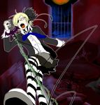  bad_id bad_pixiv_id bespectacled blonde_hair closed_eyes coffin fangs glare_(vocaloid) glasses highres kagamine_rin microphone microphone_stand open_mouth ribbon sabuibo_maru short_hair solo striped striped_legwear thighhighs vampire vocaloid zettai_ryouiki 