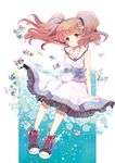  bare_shoulders brown_eyes brown_hair crystal dress hara_yui jewelry necklace original shoes smile sneakers solo twintails 