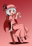 bat_wings bell chair fang hat red_eyes remilia_scarlet short_hair silver_hair solo sonson_(eleven) touhou wings 