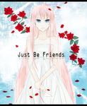  bad_id bad_pixiv_id blue_eyes dress flower just_be_friends_(vocaloid) long_hair megurine_luka nyaki paper_airplane petals pink_hair red_string smile solo string tears very_long_hair vocaloid white_dress 