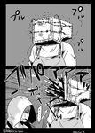  2koma asaki_(room#102) comic food greyscale monochrome parody pocky ruvik safe_(container) the_evil_within the_keeper 