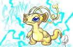  2011 alien antennae blue_eyes brown_nose character_name colored_sketch digital_drawing_(artwork) digital_media_(artwork) dipstick_tail disney electricity experiment_(species) lilo_and_stitch multicolored_tail signature simple_background solo sparky_(lilo_&amp;_stitch) standing tassiosouza white_background yellow_body 