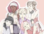  7ae bad_hands bangs black_hair blonde_hair blue_eyes chin_rest dark_skin double_bun facial_mark forehead_mark green_eyes group_picture haruno_sakura highres hyuuga_hinata karui laughing long_hair multiple_girls naruto:_the_last naruto_(series) naruto_shippuuden purple_eyes red_hair short_twintails temari tenten twintails yamanaka_ino yellow_eyes 