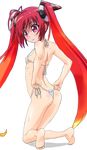  1girl barefoot bow feet hair_bow mitsuka_souji ore_twintail_ni_narimasu red_eyes red_hair solo tail_red tailred twintails 