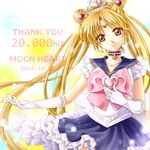  2014 alternate_eye_color back_bow bangs bishoujo_senshi_sailor_moon blonde_hair blue_sailor_collar blue_skirt bow choker circlet crescent_moon dated earrings frilled_sleeves frills gem gloves hair_ornament head_tilt heart hits jewelry light_smile long_hair looking_at_viewer moon parted_bangs pearl pink_bow pretty_guardian_sailor_moon princess_sailor_moon red_choker sailor_collar sailor_moon sailor_senshi_uniform shirataki_kaiseki short_sleeves skirt solo thank_you tiara tsukino_usagi twintails white_gloves yellow_eyes 