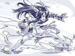  black_hair blue_eyes brass_knuckles china_dress chinese_clothes dragon_girl dragon_horns dragon_tail dress fighting_stance gauntlets grin head_fins horns ishiyumi karin_(p&amp;d) long_hair motion_lines puzzle_&amp;_dragons scales smile solo spiked_knuckles spikes tail thighhighs vambraces weapon 