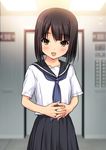  black_hair brown_eyes original ryunnu school_uniform serafuku short_hair solo 