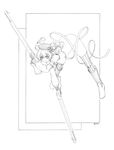  bent_over beret bottomless drill_hair full_body greyscale gun harumachi_nagaaki hat highres magical_girl magical_musket mahou_shoujo_madoka_magica monochrome simple_background solo tomoe_mami twin_drills weapon white_background 