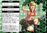  bag boots brown_eyes brown_hair commentary_request daisy_neumann gloves gufu_(guffuumu) hardhat helmet open_mouth pixiv_psychicer_ii satchel shorts shovel solo tank_top towel translation_request 