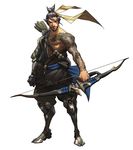  arnold_tsang arrow black_hair boots bow_(weapon) hadanugi_dousa hanzo_(overwatch) highres male_focus official_art overwatch quiver samurai solo tattoo weapon 