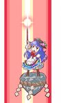  blue_hair boots chibi food fruit hat highres hinanawi_tenshi keystone long_hair nibi peach red_eyes solo sword_of_hisou touhou 