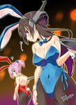  alternate_costume animal_ears ass black_hair bow bowtie bunny_ears bunny_tail bunnysuit detached_collar fishnet_pantyhose fishnets green_eyes highres imu_sanjo kantai_collection long_hair multiple_girls nagato_(kantai_collection) pantyhose pink_hair ponytail red_eyes shiranui_(kantai_collection) short_hair tail tray wrist_cuffs 
