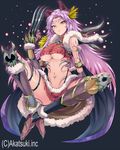  animal_ears breasts capelet claw_(weapon) fur_trim gradient_hair halterneck kasai_shin large_breasts light_particles long_hair multicolored_hair navel official_art original pink_hair purple_hair red_eyes sitting solo spread_legs tattoo thigh_strap thousand_memories underboob weapon 