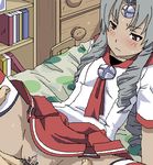  1boy 1girl arm_support bed blush character_request clothed_sex copyright_request dark_skin drill_hair grey_hair long_hair lowres oekaki os-tan penis pubic_hair pussy reclining red_eyes school_uniform sex solo_focus spread_legs striped striped_legwear sweat thighhighs tomu_(tomubobu) tomubobu uncensored vista-tan vistake 