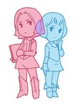  2girls boots chibi densetsu_kyojin_ideon hair_bun lin_formosa lowres multiple_girls sarmatamra sheryl_formosa siblings sisters 