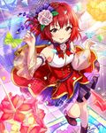  alternate_costume artist_request boots bow bowtie brown_eyes confetti detached_sleeves hair_ornament idolmaster idolmaster_cinderella_girls multicolored_hair murakami_tomoe official_art origami paper_crane red_hair short_hair solo streaked_hair 