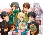  6+boys aqua_eyes black_hair blue_eyes blush bouquet brown_eyes brown_hair conrad_weller dark_skin family father_and_daughter flower gakuran greta_(kyou_kara_maou!) gunter_von_christ gwendal_von_voltaire highres kasasagi_(petarpan) kyou_kara_maou! lavender_hair long_hair military military_uniform multiple_boys murata_ken open_mouth ponytail school_uniform shibuya_yuuri short_hair smile stuffed_animal stuffed_toy teddy_bear uniform wolfram_von_bielefeld 