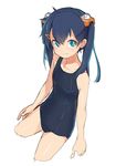 1girl aqua_eyes bad_id bad_pixiv_id collarbone cowboy_shot hair_ornament long_hair looking_at_viewer one-piece_swimsuit school_swimsuit shindou_kamichi sketch smile solo swimsuit twintails 