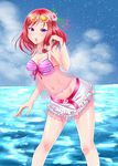  bikini bikini_skirt eyewear_on_head highres love_live! love_live!_school_idol_project natsuiro_egao_de_1_2_jump! nishikino_maki niwatori_(syumi10) purple_eyes red_hair short_hair solo sunglasses swimsuit 