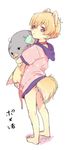  :3 animal_ears bad_id bad_pixiv_id blonde_hair bottomless collar dog_ears dog_tail dogboy free! from_behind full_body hazuki_nagisa hood hoodie iwatobi-chan looking_at_viewer looking_back male_focus mery-chan naked_hoodie solo tail younger 