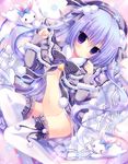  &gt;_&lt; :3 animal bad_id bad_pixiv_id bell black_bow black_neckwear blue_hair blush bow bowtie breasts bunny capelet closed_eyes dress groin hasune hat highres leg_garter long_hair long_sleeves navel no_bra no_panties open_clothes open_dress original pom_pom_(clothes) purple_eyes small_breasts smile snowflakes thighhighs twintails white_legwear x3 