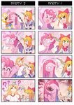  &gt;_&lt; 1boy 3girls 4koma :d =_= ? ^_^ air_pump angry asphyxiation bart_simpson blonde_hair bow chinese_commentary closed_eyes comic commentary crossover dark_persona flying_sweatdrops hair_bow hair_ribbon highres horns hoshiguma_yuugi ibuki_suika long_hair multiple_4koma multiple_crossover multiple_girls my_little_pony my_little_pony_friendship_is_magic open_mouth pink_hair pinkie_pie pony red_eyes ribbon silent_comic smile sparkle strangling sweatdrop tears the_simpsons touhou xd xin_yu_hua_yin 
