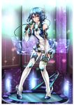  alpha_(acerailgun) android bare_shoulders blue_hair boots border borrowed_character breasts elbow_gloves full_body gloves headset holographic_interface original pink_eyes shrimp_hebu solo thigh_boots thighhighs third-party_edit third-party_watermark white_border 