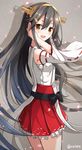  :d bare_shoulders black_hair brown_eyes detached_sleeves hair_ornament hairband hairclip hand_on_own_cheek haruna_(kantai_collection) japanese_clothes kantai_collection long_hair nontraditional_miko open_mouth petals rin_yuu skirt smile solo twitter_username very_long_hair 
