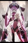  blue_eyes hair_ornament ia_(vocaloid) long_hair looking_at_viewer mecha neon_genesis_evangelion nine_(liuyuhao1992) parted_lips plugsuit solo vocaloid white_hair wind 