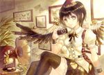  bad_id bad_pixiv_id belt black_hair black_legwear black_skirt black_wings brown_eyes bug butterfly camera collection ears insect keiko_(mitakarawa) light_rays looking_at_viewer mechanical_wings phonograph picture_(object) plant puffy_short_sleeves puffy_sleeves record shameimaru_aya short_sleeves sitting skirt smile solo steampunk stereo sunbeam sunlight thighhighs touhou wings wrist_cuffs zettai_ryouiki 