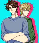  bad_boy blonde_hair blue_eyes brown_hair crossed_arms green_eyes jojo_no_kimyou_na_bouken joseph_joestar_(young) male_focus solo sweater 