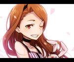  ayakura_juu bare_shoulders brown_eyes brown_hair choker hairband heart idolmaster idolmaster_(classic) letterboxed long_hair minase_iori smile solo stuffed_animal stuffed_bunny stuffed_toy 