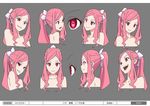  1girl bangs character_sheet evil_smile expressions female grin hana_(me!me!me!) iseki_shuuichi japan_animator_expo long_hair me!me!me! multicolored_eyes official_art parted_bangs pink_hair ponytail red_eyes scrunchie smile solo 