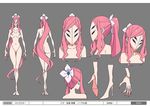  1girl ass bangle bangs black_sclera bracelet breasts butt_crack character_sheet demon_girl extra_eyes female hair_censor hana_(me!me!me!) iseki_shuuichi japan_animator_expo jewelry large_breasts long_hair mask me!me!me! nude official_art parted_bangs pink_hair ponytail red_eyes scrunchie solo standing thigh_gap very_long_hair 