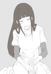  1girl absurdres bad_id bad_pixiv_id black_hair highres hyuuga_hinata long_hair monochrome narita_(nacyanon) naruto naruto_(series) pregnant solo_focus tears uzumaki_naruto 