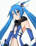  1girl blue_eyes blue_hair blush closed_mouth female flat_chest long_hair midriff navel ore_twintail_ni_narimasu solo straight_hair tailblue tsube_aika twintails white_background yuto yuto_(dialique) 