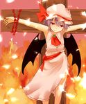  armpits ascot bat_wings blue_hair burning_at_the_stake chain crucifixion hat miyo_(ranthath) outstretched_arms red_eyes remilia_scarlet short_hair skirt skirt_set solo torn_clothes touhou wings 