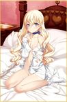  bed blonde_hair blue_eyes eiyuu_senki eiyuu_senki_gold heart heart-shaped_pupils long_hair looking_at_viewer on_bed ooyari_ashito small_breasts smile socks symbol-shaped_pupils 