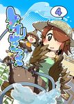  &gt;_&lt; animal animal_on_head bird bird_on_head blush closed_eyes feathered_wings feathers flower flying hair_over_one_eye harpy hat head_feathers hose innertube monster_girl multiple_girls nobuyoshi-zamurai on_head open_mouth rin_(torikissa!) siblings sidelocks sign sisters spraying straw_hat sunflower suzu_(torikissa!) tail_feathers talons torikissa! water wings 