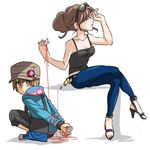  1boy 1girl beauty_(pokemon) brown_hair calme_(pokemon) cap glasses_on_head npc_trainer pixiv_manga_sample pokemon pokemon_(game) pokemon_xy red_string string tears tied tied_up 