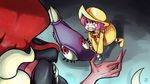  bone bones clenched_teeth crying female hat hungern_(skullgirls) hyunmin_kim long_hair looking_at_another parasoul_(skullgirls) pink_eyes pink_hair red_eyes red_hair shadow short_hair siblings sisters skullgirls tears teeth umbrella umbrella_(skullgirls) 