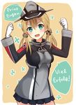  anchor_hair_ornament aqua_eyes blonde_hair character_name german gloves hair_ornament hat highres kantai_collection long_hair long_sleeves max_melon microskirt military military_uniform open_mouth peaked_cap prinz_eugen_(kantai_collection) skirt solo translated twintails uniform white_gloves 